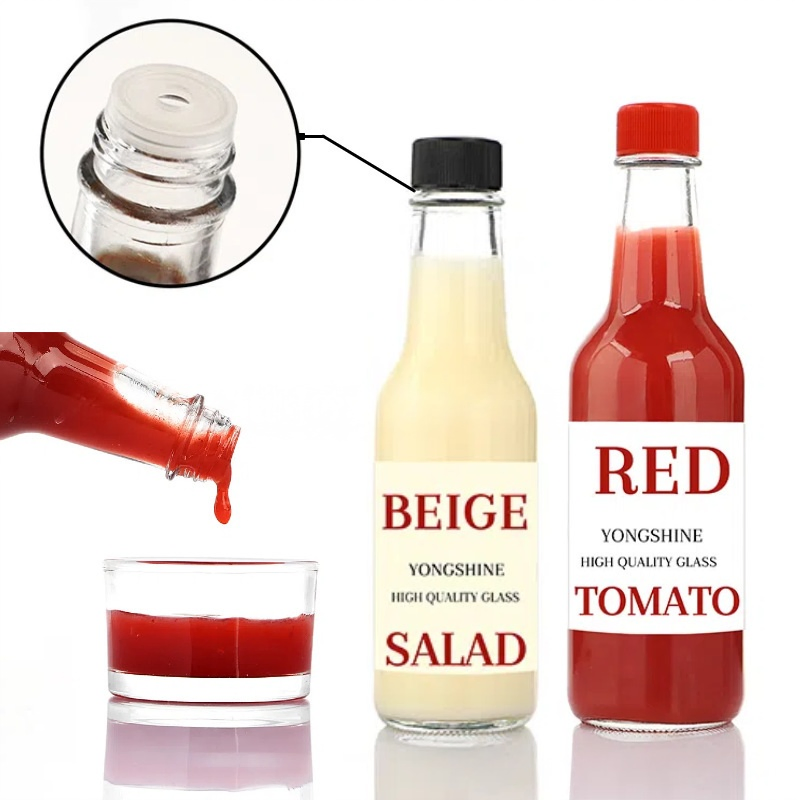 Food Grade 100ml 150ml 250ml Clear Chili Salad Sauce Bottles Hot Sauce Woozy Glass Bottle with Plastic Lids for Cooking