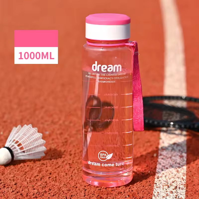 BPA-Free Fitness Travel Camping Gym Sports Outdoor Clear Colored Large Water Jug 1L Plastic Cold Drink Water Bottle with Lids