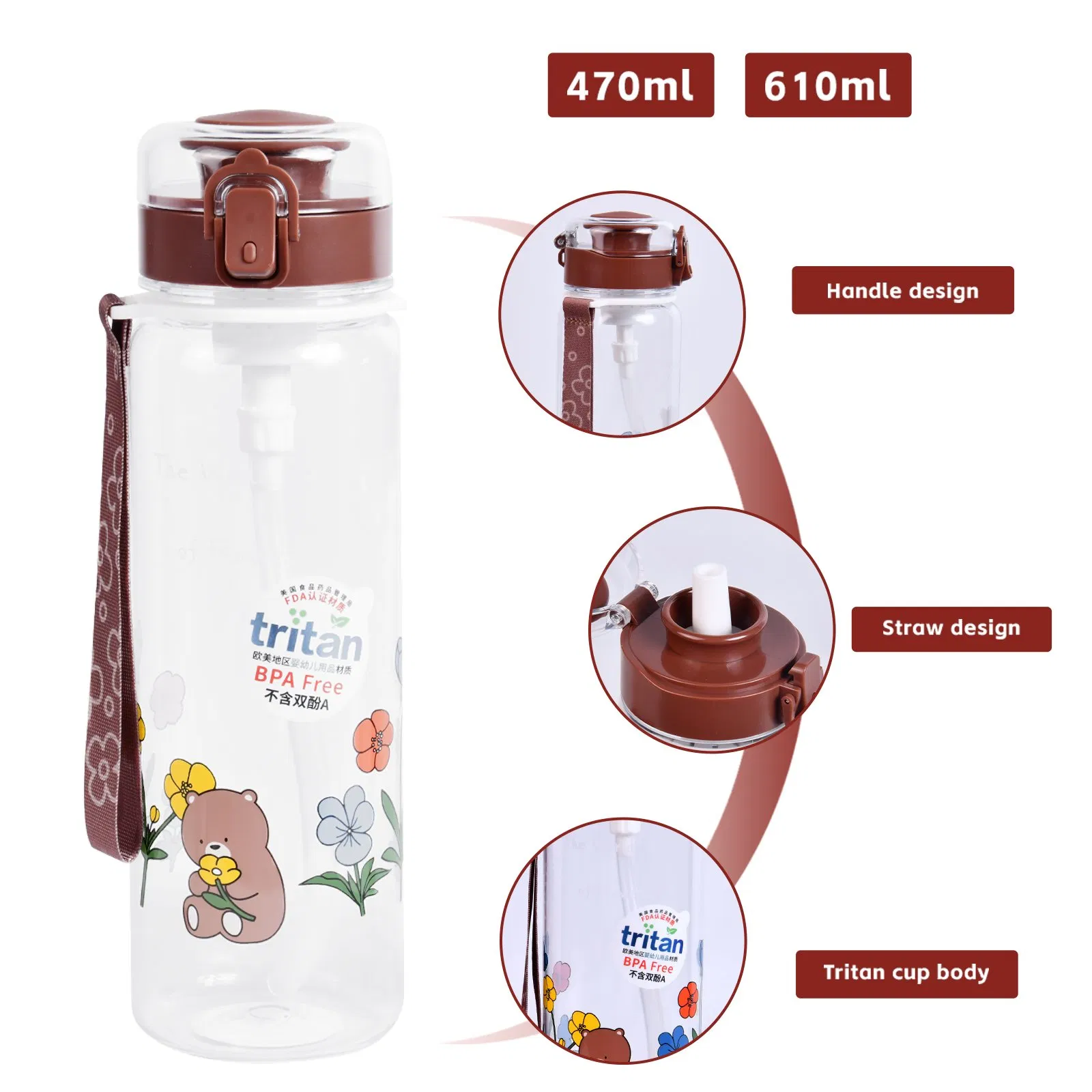 Lightweight 610ml 470ml Reusable Tritan Plastic Water Bottle Sport Water Bottle OEM