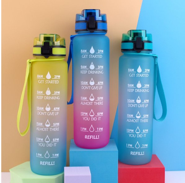 1 Liter Motivational Water Bottle, Transparent Plastic Bottle, Leakproof Tritan BPA Free Fitness Sport Bottle