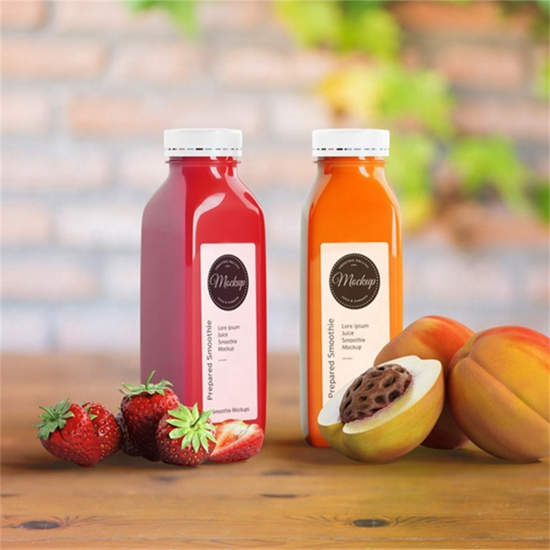 Transparent Food Grade Cold Brew Tea Disposable Milk Tea Dispenser Bottle Anti-Theft Cap Juice Bottle Beverage Square Plastic Bottle