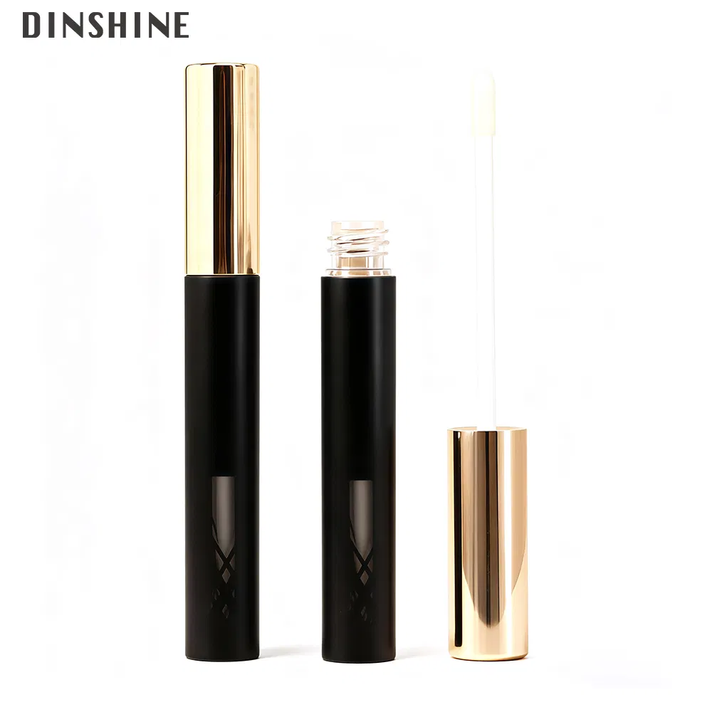 Private Label Round Empty Lip Gloss Packaging with Applicator Plastic Pet 5ml High Quality Black Matte Cosmetic Makeup Bottle
