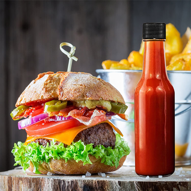 Empty Clear 3oz 5oz 8oz Airtight Plastic Lid Hot Sauce Glass Bottle Tomato Sauce Bottles