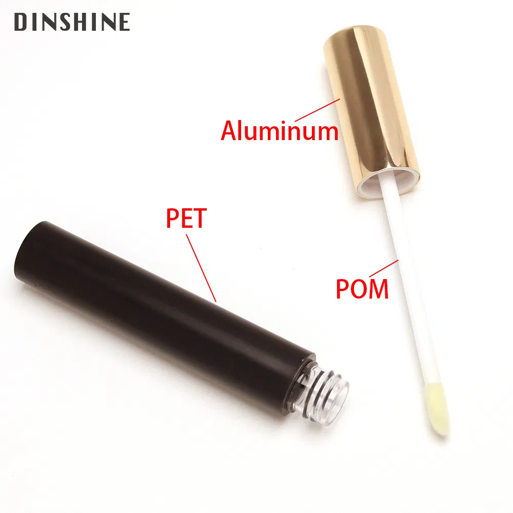 Private Label Round Empty Lip Gloss Packaging with Applicator Plastic Pet 5ml High Quality Black Matte Cosmetic Makeup Bottle