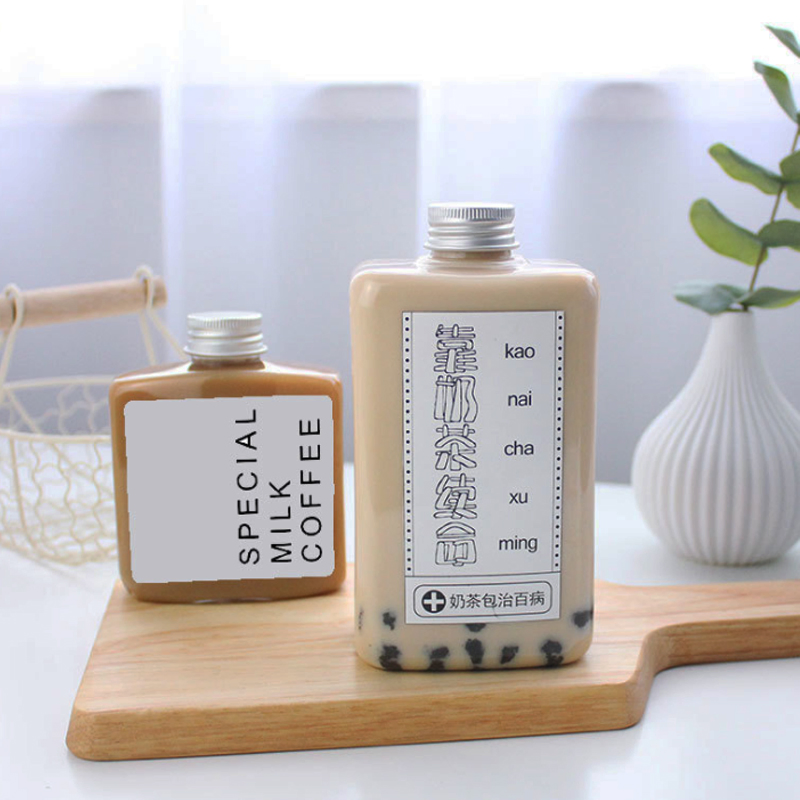 Square Pet Plastic Beverage Bottle for Milk Tea Juice Beverage Cold Coffee