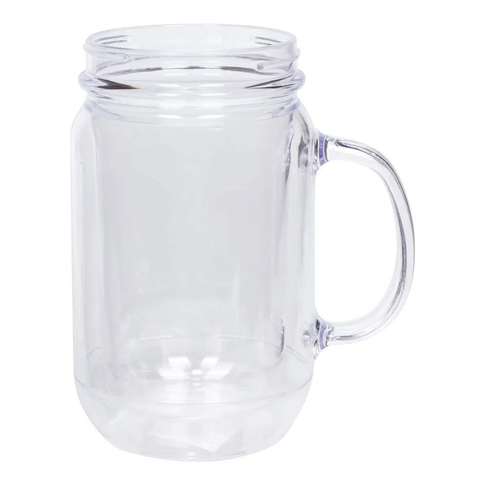 Food Grade BPA Free Plastic Tumbler Double Wall Acrylic Mason Jar Cup Handle Plastic Water Bottle with Lid and Straw