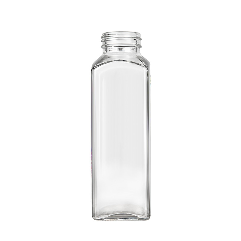 China Manufacturer Square 8oz 350ml Juice Milk Coffee Soda Drinking Glass Bottle with Plastic Screw Lid