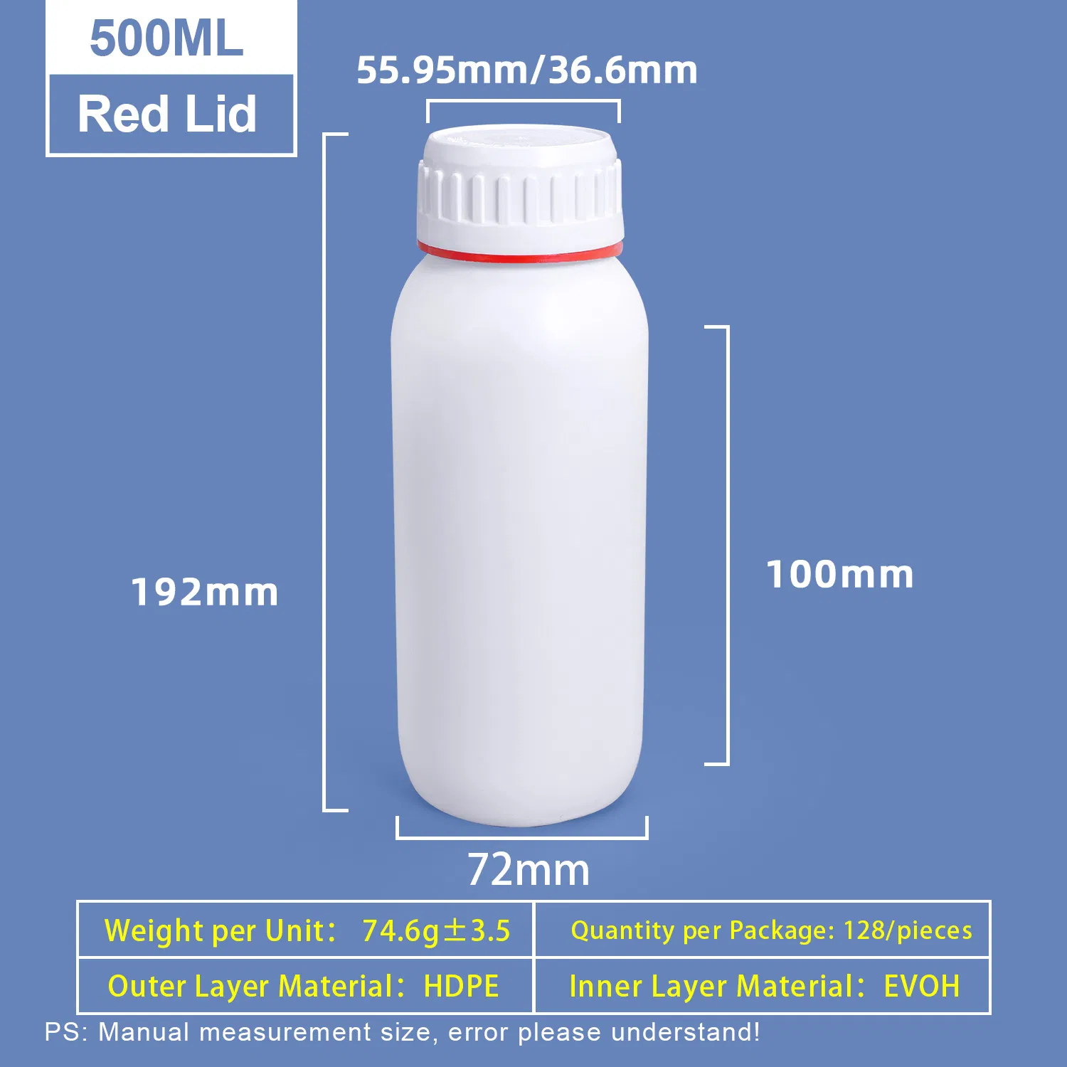 Custom 500ml White Plastic Coex Bottle with Red Green Colored Ring Around Cap