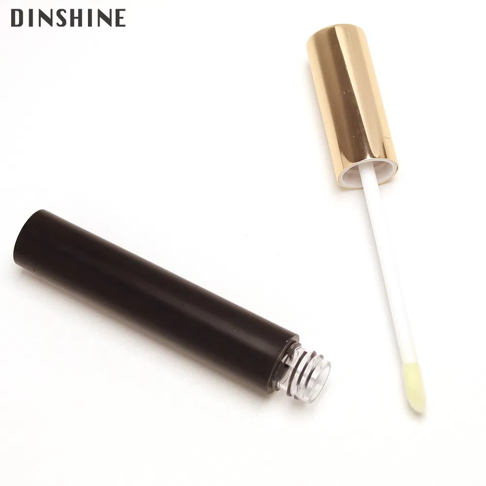 Private Label Round Empty Lip Gloss Packaging with Applicator Plastic Pet 5ml High Quality Black Matte Cosmetic Makeup Bottle