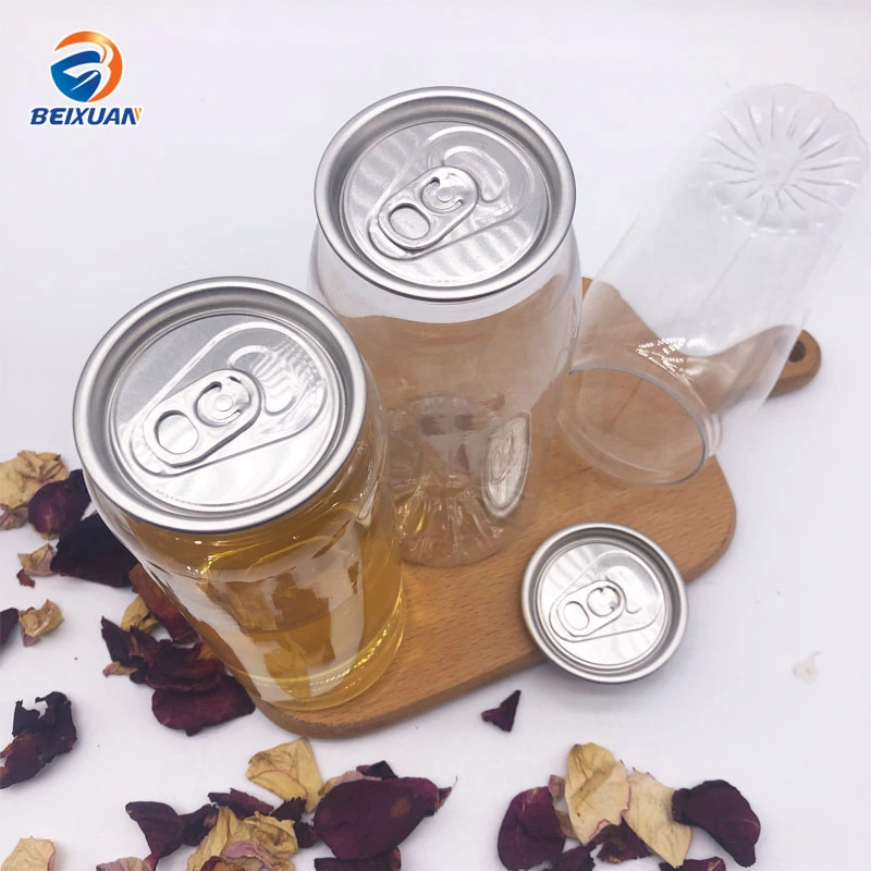 500ml Pet Plastic Easy Open Can Clear Plastic Bottle with Pull Tab Aluminum Top with Sealing Machine