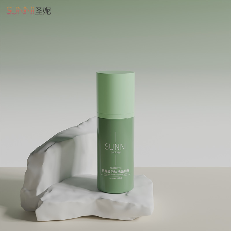 100ml Green Mousse Facial Cleanser Squeeze Foam Pump Pet Plastic Bottle