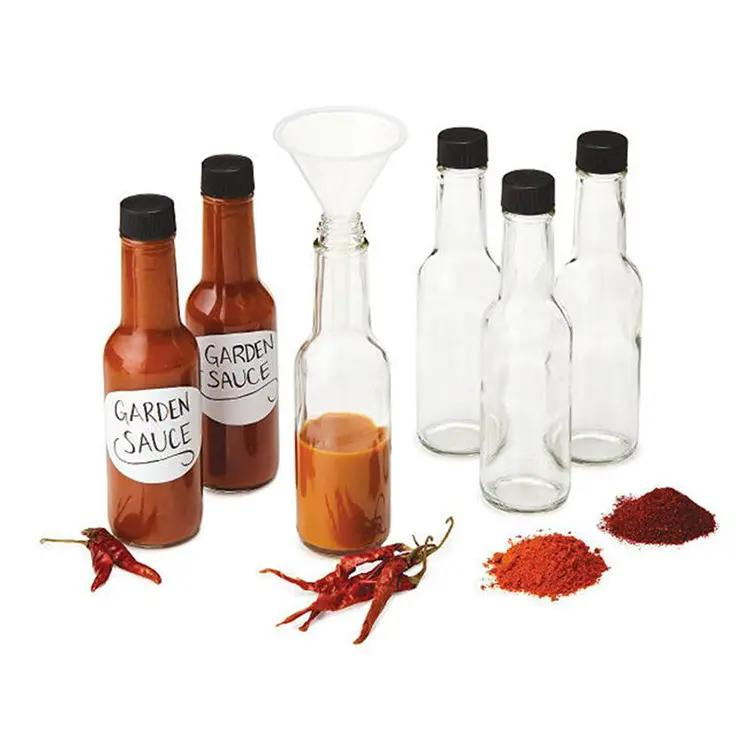 3 Oz 5 Oz 8 Oz Long Neck Hot Chili Sauce Glass Bottles with Plastic Lid for BBQ Sauces