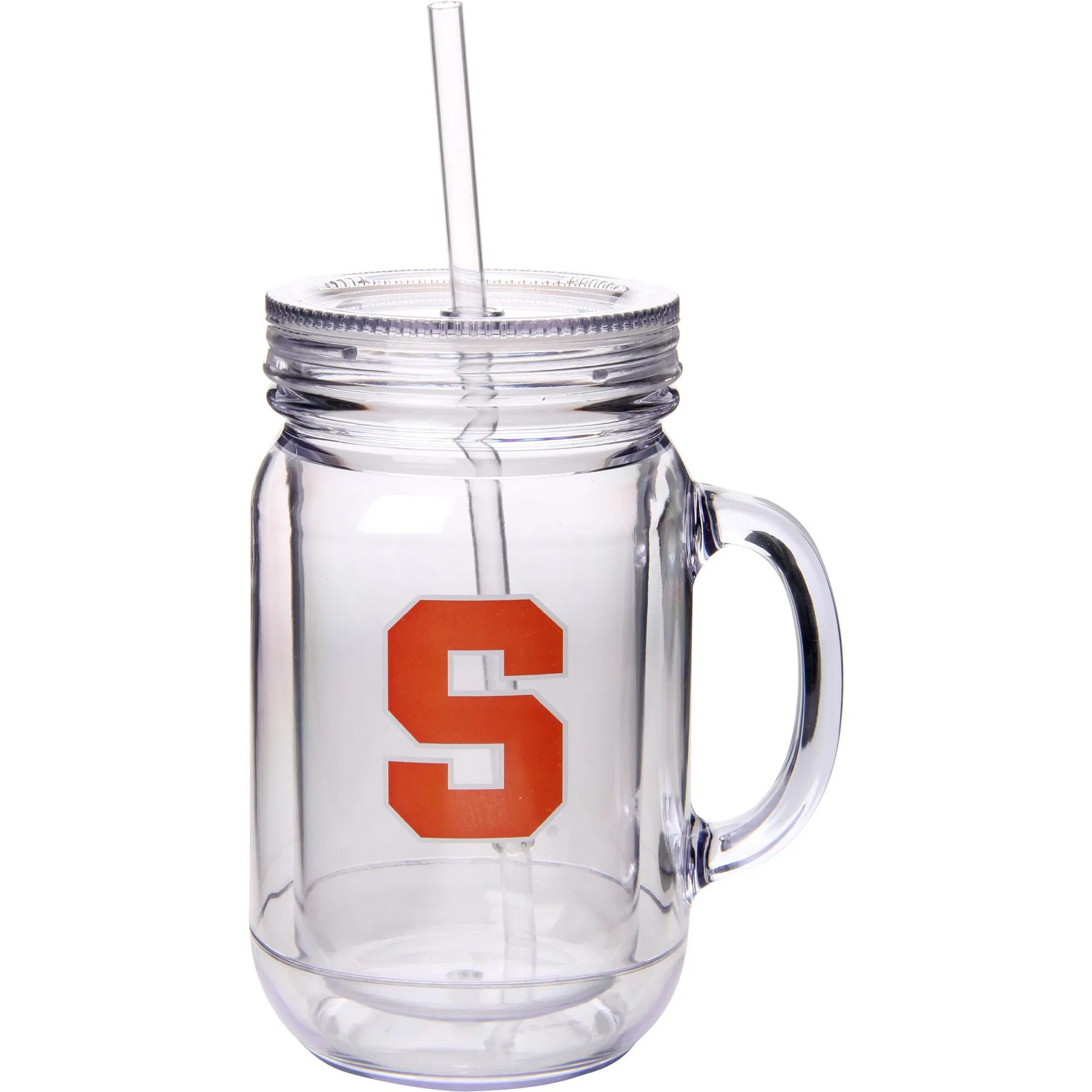 Food Grade BPA Free Plastic Tumbler Double Wall Acrylic Mason Jar Cup Handle Plastic Water Bottle with Lid and Straw