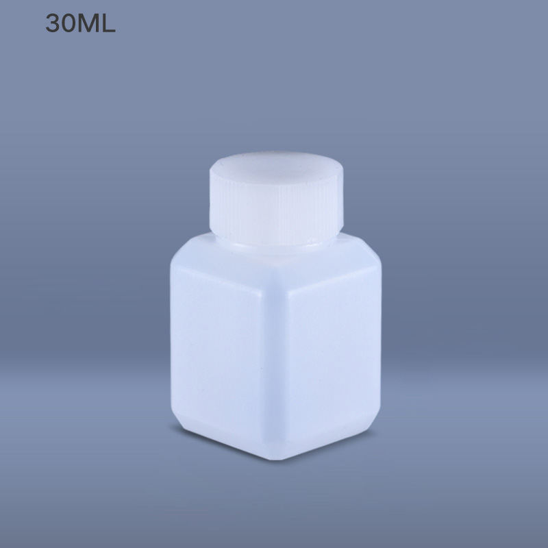 Lab Reagent Container 30ml Leakproof Narrow Mouth Square HDPE Plastic Bottle