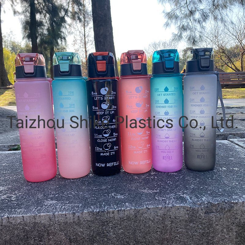 32oz Motivational Time Maker Leakproof BPA Free Plastic Tritan Reusble Flip Top Water Bottle for Sports