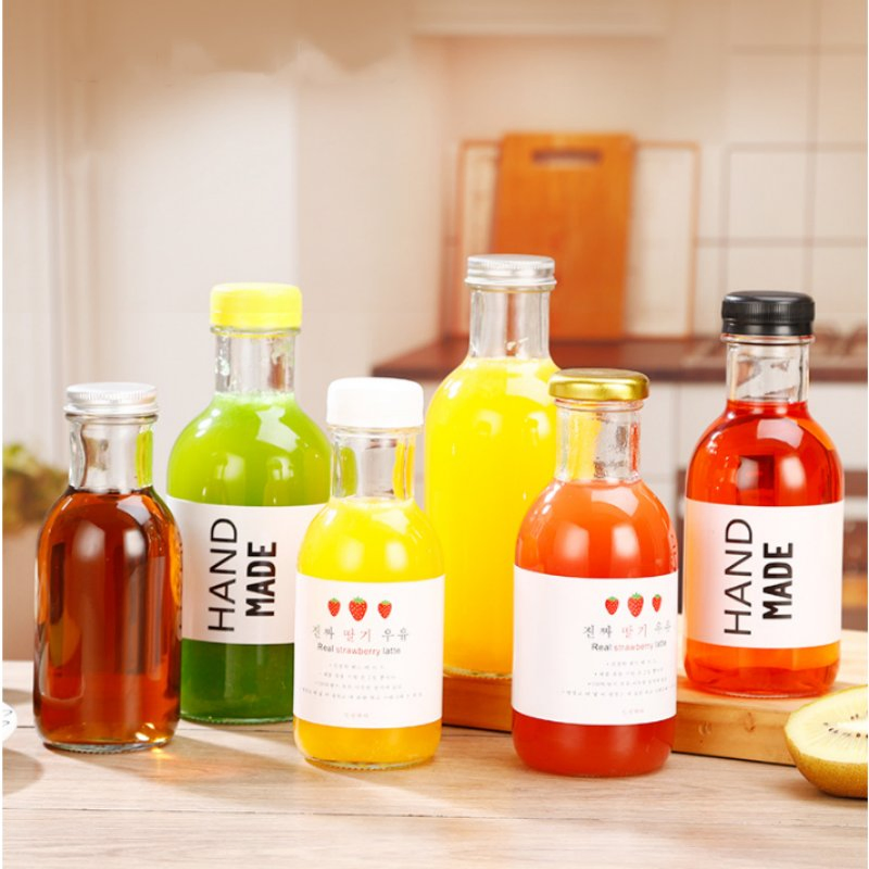 500ml Beverage Juice Kombucha Glass Fruit Disposable Drinking Juice Bottle with Plastic Metal Screw Lid