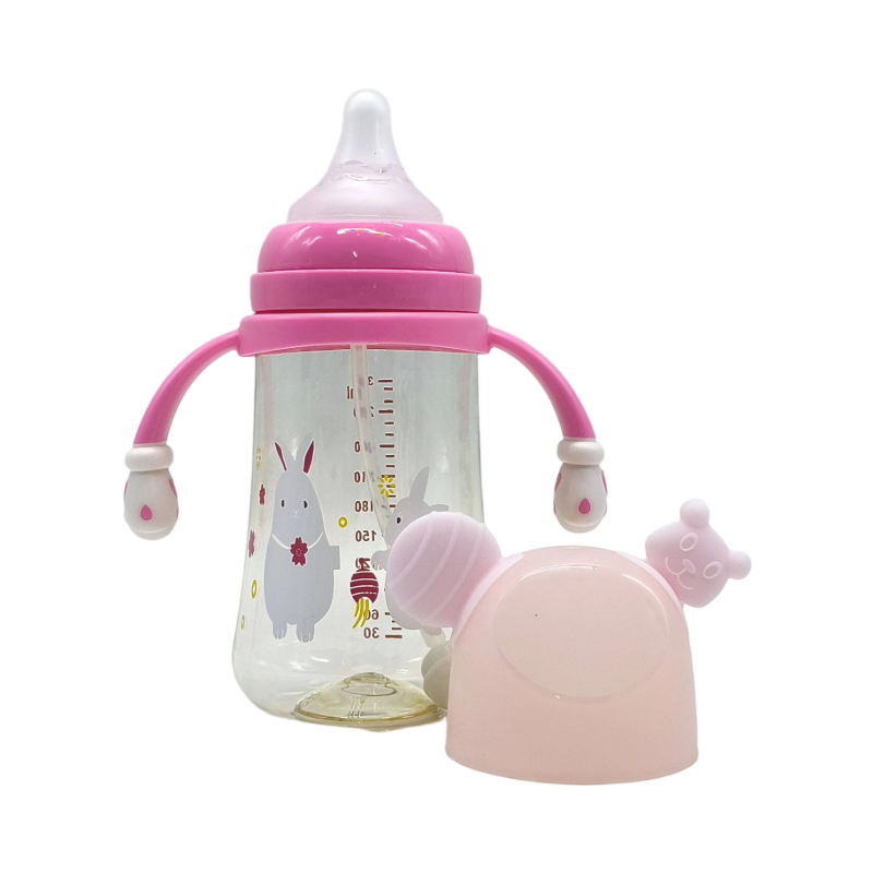 Newborn Anti-Colic Wide Neck Cartoon Food Grade BPA Free Plastic Baby Bottle