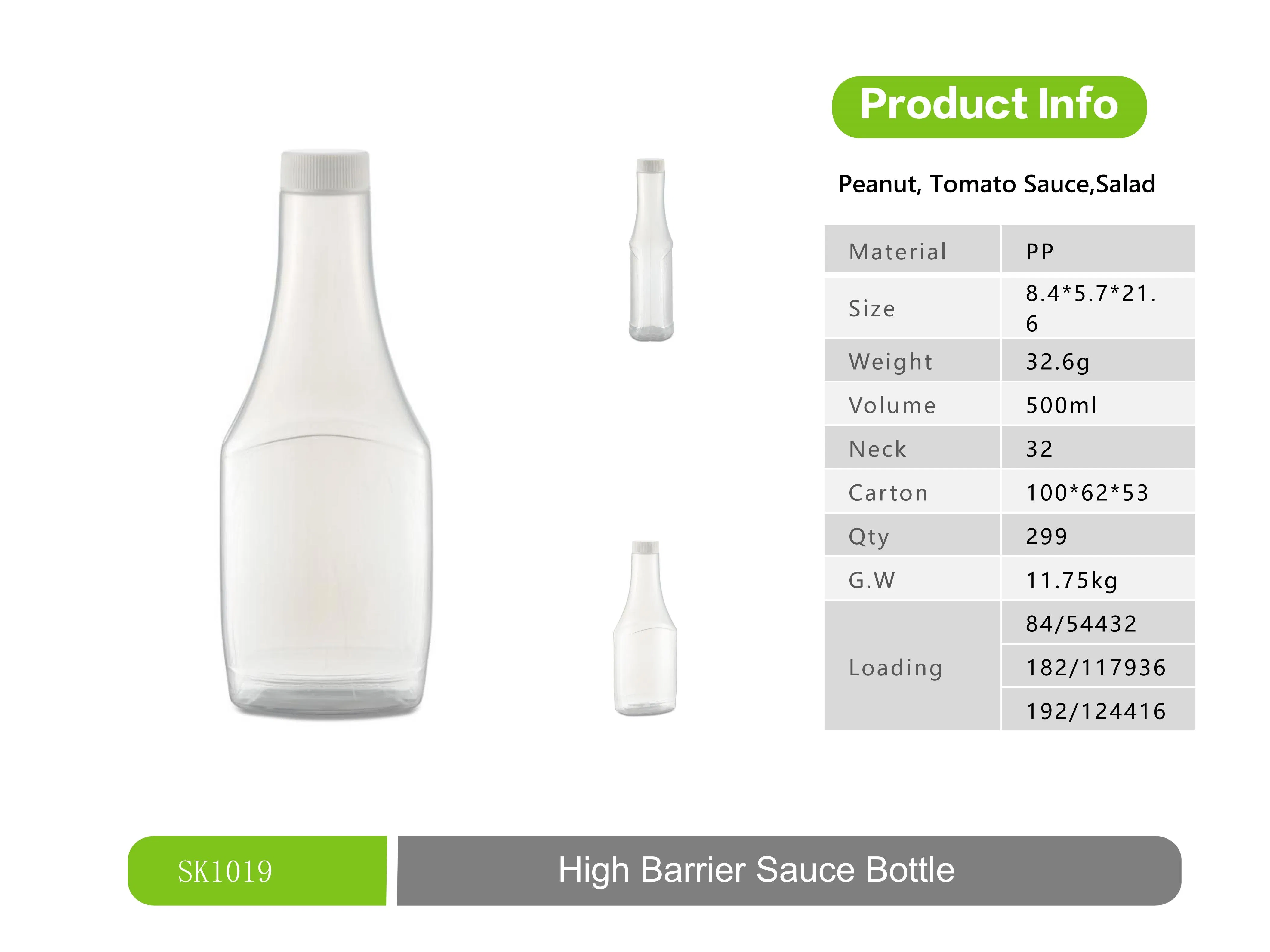 EVOH Multilayer Plastic Bottles/Containers Customized 500ml PP Squeeze Sauce Bottle