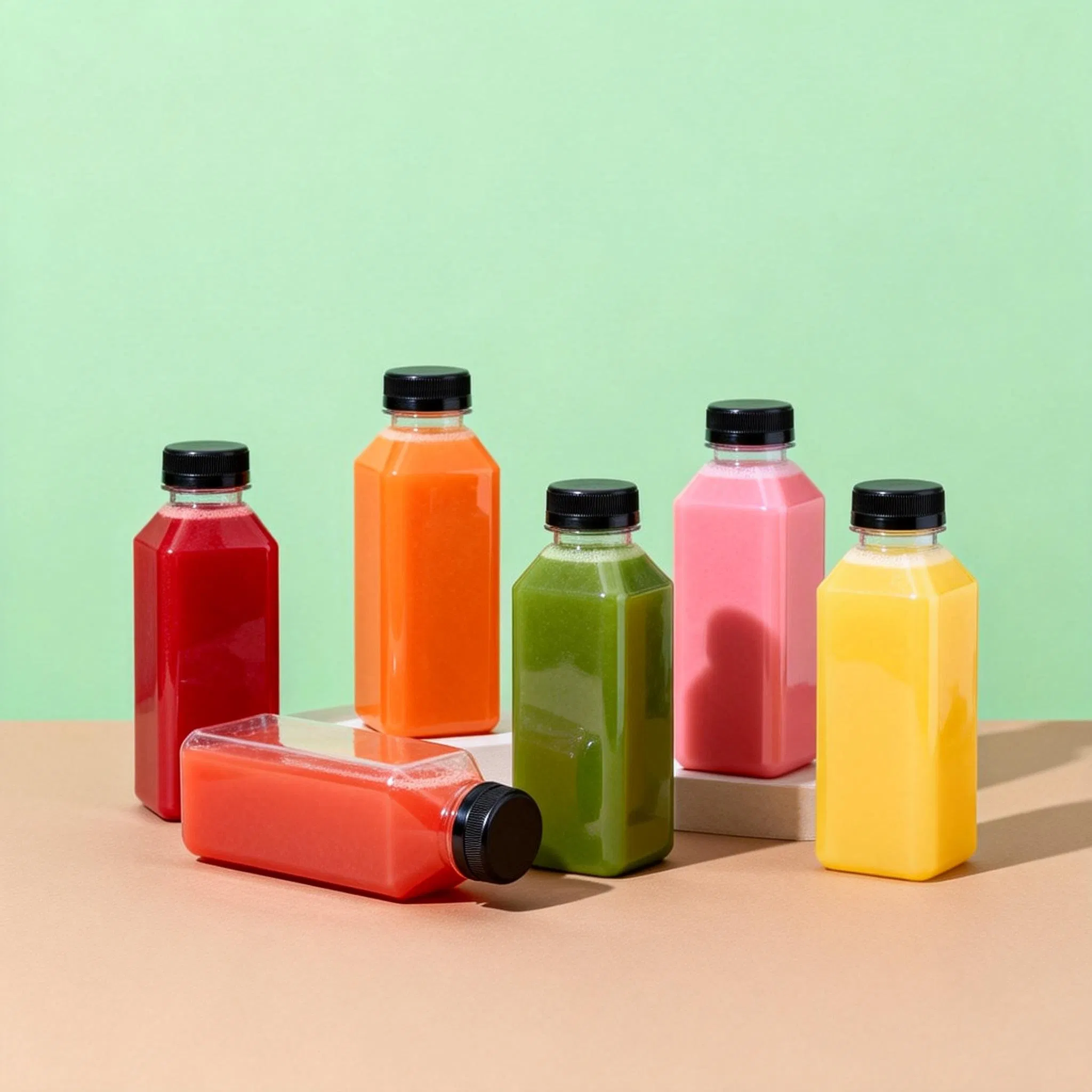 High Quality 350ml Clear Square Juice Bottle Transparent Pet Drinks Plastic Juice Bottle