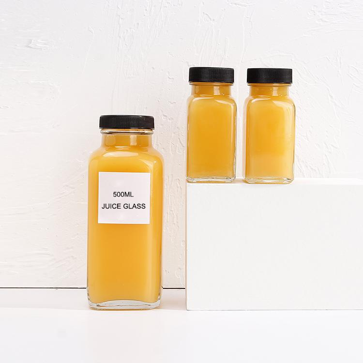 60ml 2oz Small Glass Clear French Square Juice Glass Bottle with Plastic Aluminum Screw Cap