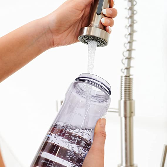 BPA-Free Plastic Sport Water Bottle with Lid and Handle with Scale