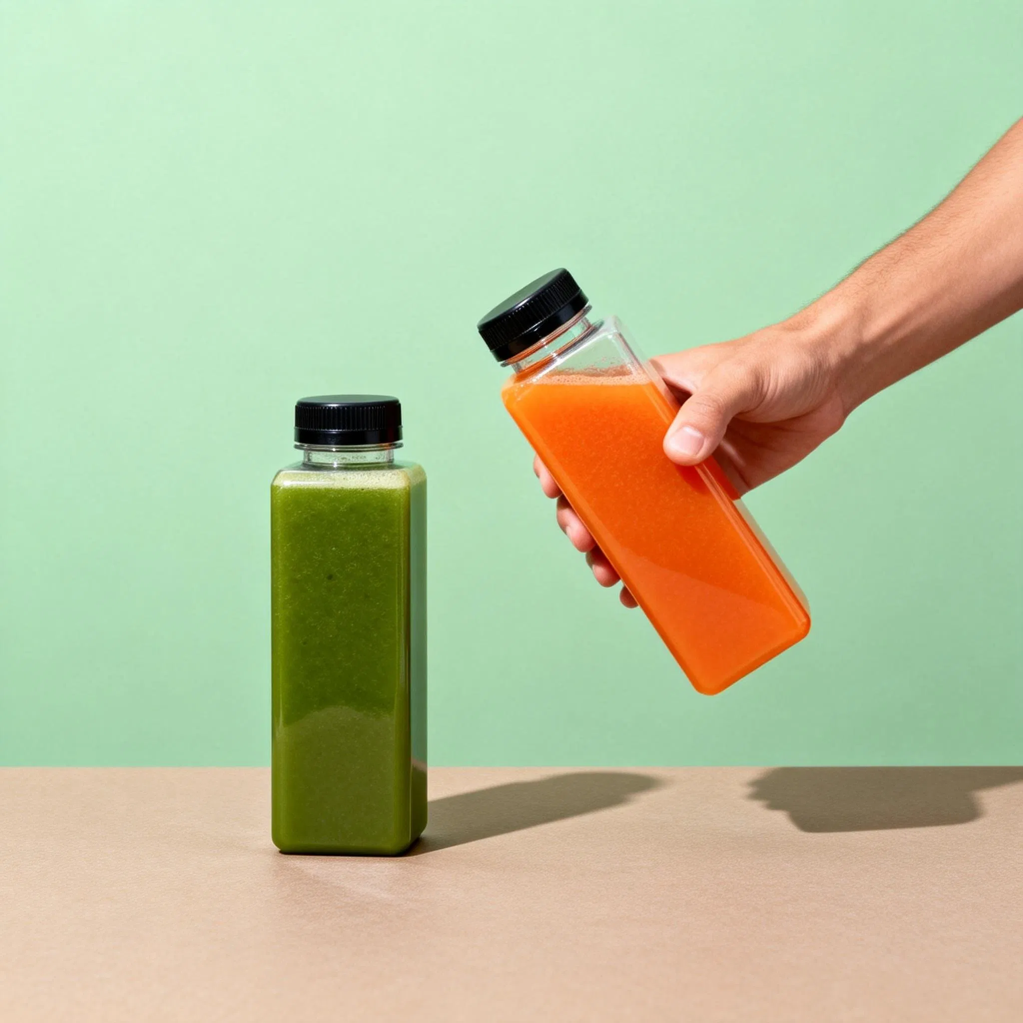 High Quality 350ml Clear Square Juice Bottle Transparent Pet Drinks Plastic Juice Bottle