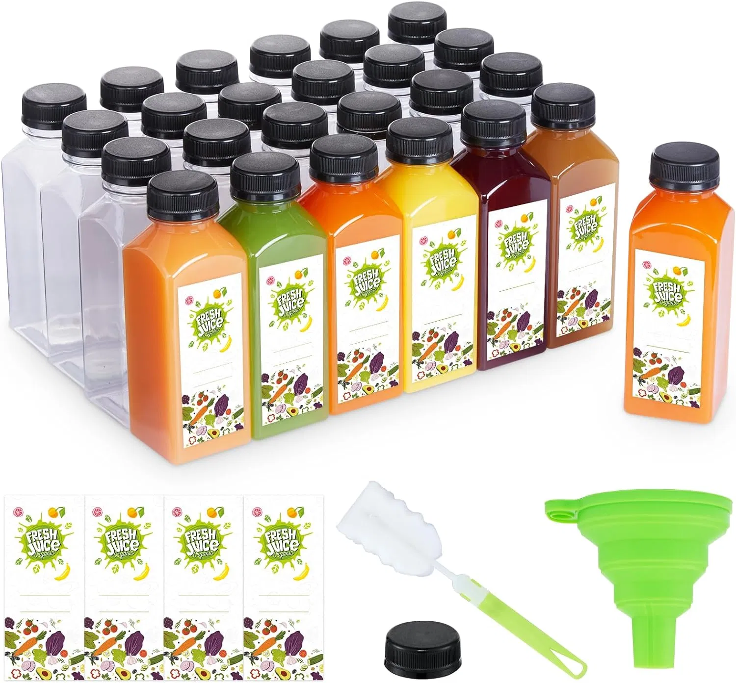Juice Bottles for Juicing with Caps Clear Empty Plastic Bottles for Juice, Juicer Bottles, Smoothie, Reusable Juice Containers Disposable Drink Bottles
