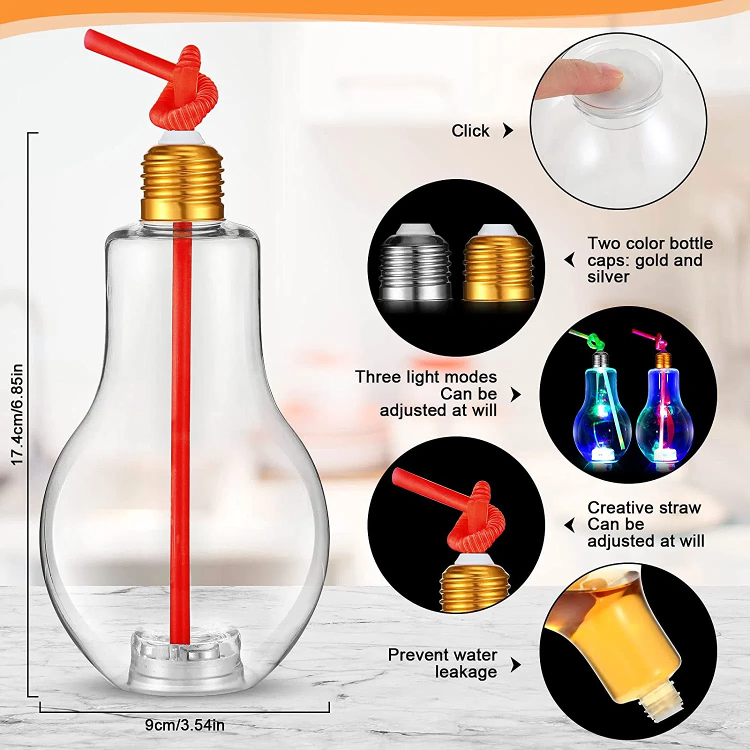 Plastic Bottle with Straw Leakproof Design Light Bulb Shape