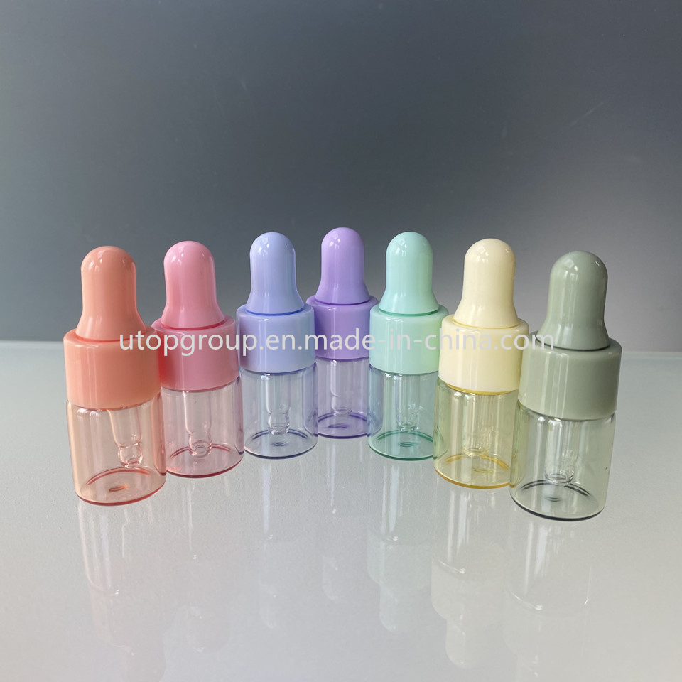 1ml Macaron Colored Plastic Head Glass Oil Bottle 2ml Essence Dispenser Bottle 3ml 5ml Trial Sample Travel Dropper