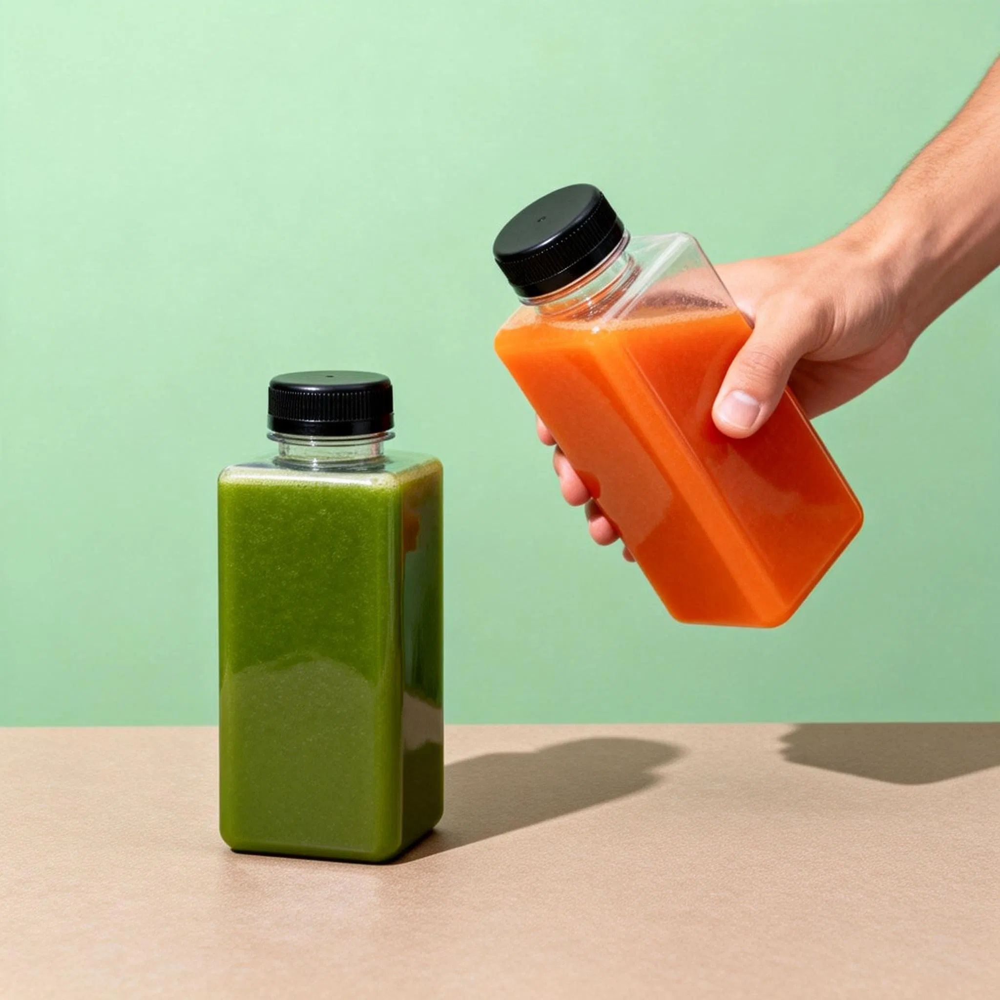 High Quality 350ml Clear Square Juice Bottle Transparent Pet Drinks Plastic Juice Bottle