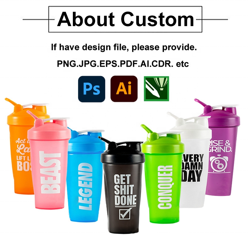 Wholesale Logo Custom Shaker Water Bottle Shaker Bottle Fitness Gym Protein Bottles Sport PP Plastic BPA Free Sample