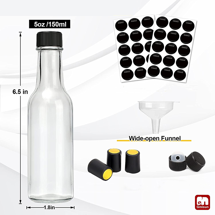 Stock Clear Glass Tamato Sauce Bottle 90ml 150ml 250ml Hot Sauce Woozy Glass Bottle with Plastic Cap