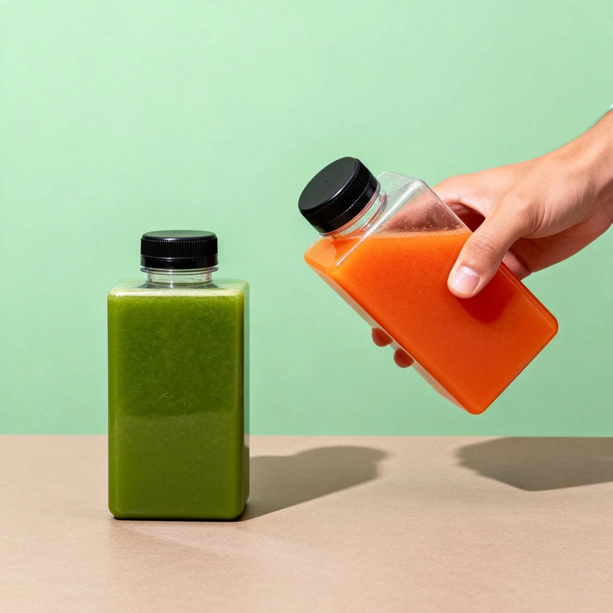 High Quality 350ml Clear Square Juice Bottle Transparent Pet Drinks Plastic Juice Bottle