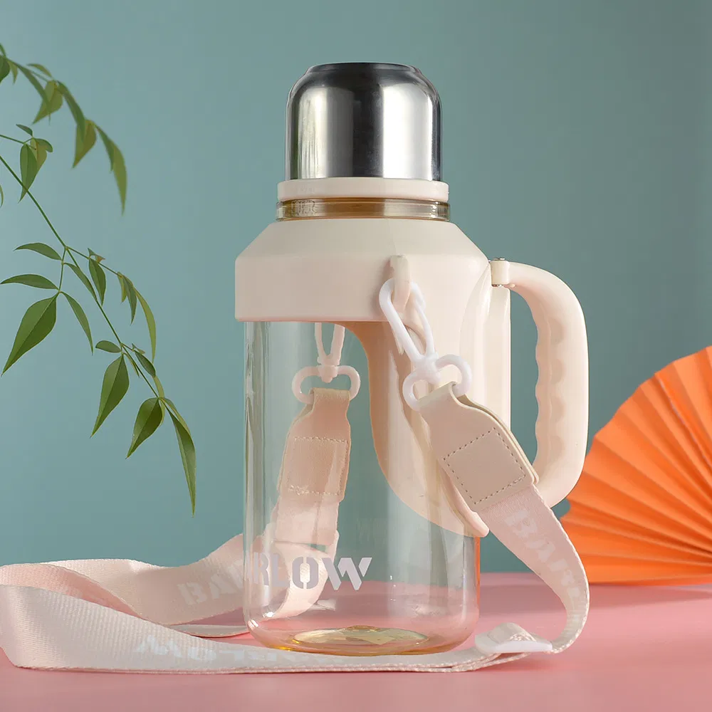 Simple Large Capacity Outdoor Sports Portable Plastic Water Bottle with Handle Carrying Rope