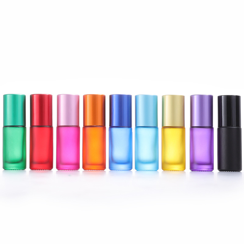 Colored Glass Ball Bottle Glass Bottle Steel Ball Plastic Bead Custom Color Perfume Bottle Essential Oil Bottle