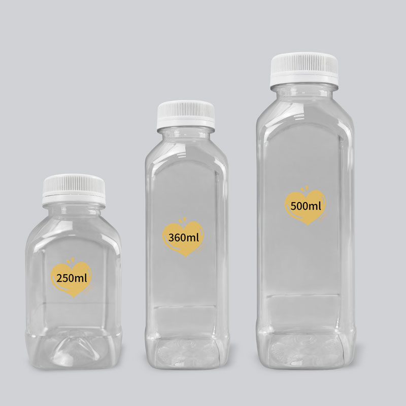 Custom Logo Empty Square Clear 8oz 12oz 16oz 250ml 500ml Pet Disposable Beverage Plastic Juice Bottle