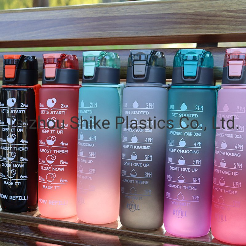 32oz Motivational Time Maker Leakproof BPA Free Plastic Tritan Reusble Flip Top Water Bottle for Sports