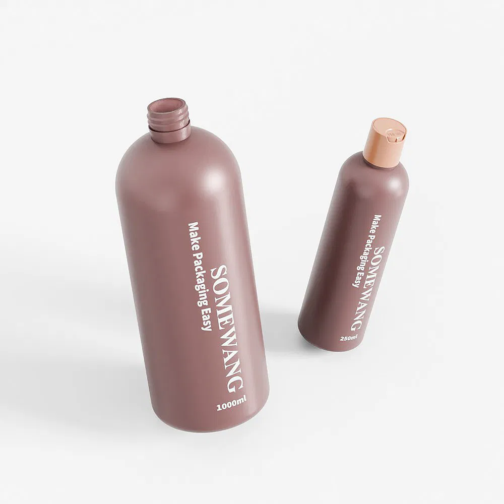 Round Shoulder PE Body Lotion Bottle with Disc Top Cap 250ml 1000ml Plastic Squeeze Shampoo Gel Container