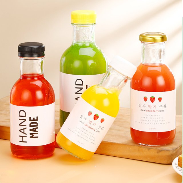 500ml Beverage Juice Kombucha Glass Fruit Disposable Drinking Juice Bottle with Plastic Metal Screw Lid