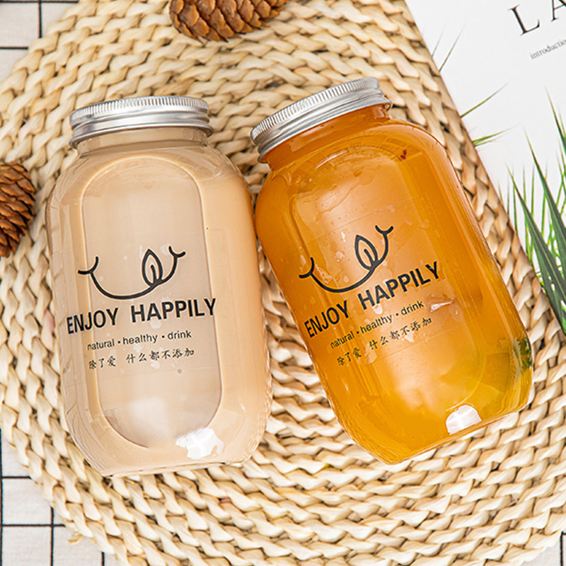 500ml Transparent Chubby Juice Drink Plastic Bottle Cylindrical Pet Disposable Milk Tea Cup Fat Cylinder Bottle with Aluminium Lid