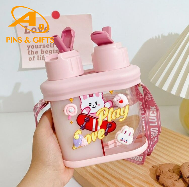 Creative Plastic Popsicle Juice Drinking Motivational Time Marker Sticker Cup Kawaii Biscuits Reusable Jug Leakproof Drink with Straws Water Bottle