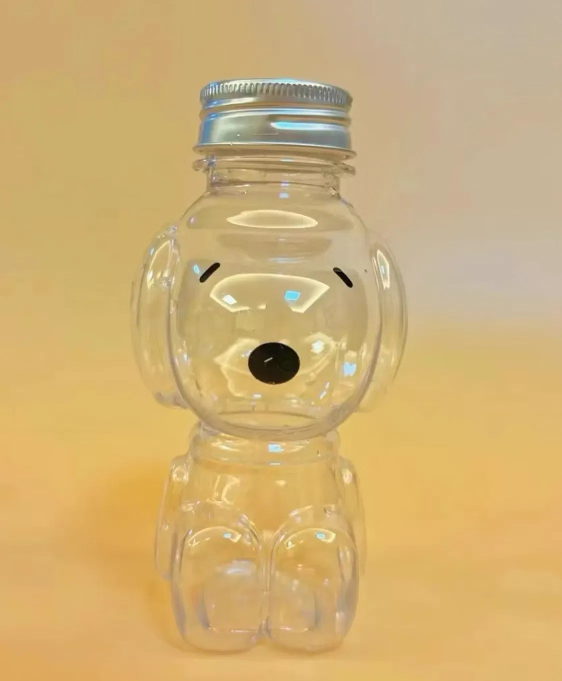 Custom Cute Bear Clear Pet Plastic Round Beverage Bottle for Homemade Juices, Smoothies, Milk and Drinks Recyclable