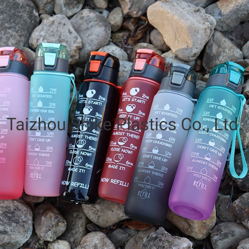 32oz Motivational Time Maker Leakproof BPA Free Plastic Tritan Reusble Flip Top Water Bottle for Sports