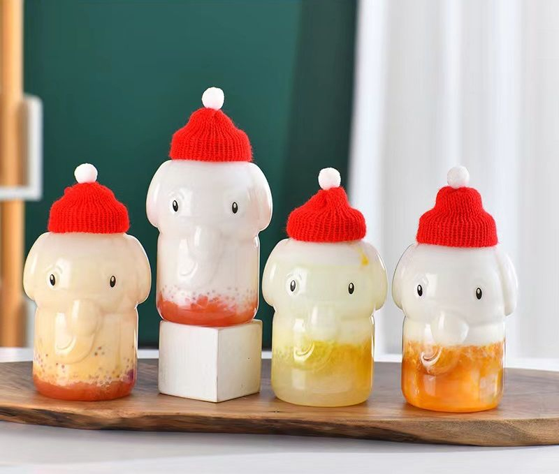 Cute Little Elephant Disposable Juice Drink Bottle Milk Tea Bottle Pet Cartoon Takeout Juice Pack Shaped Plastic Bottle