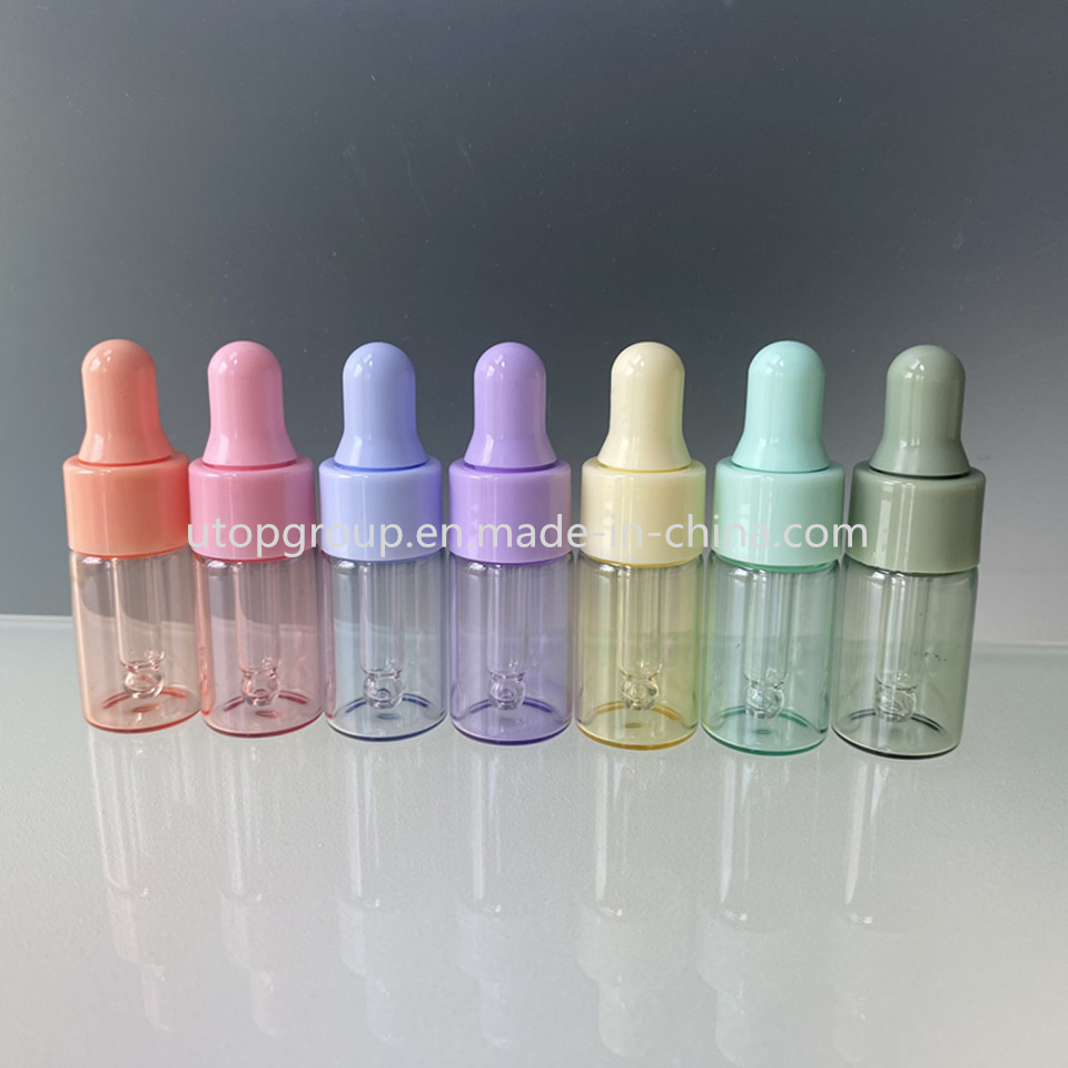1ml Macaron Colored Plastic Head Glass Oil Bottle 2ml Essence Dispenser Bottle 3ml 5ml Trial Sample Travel Dropper