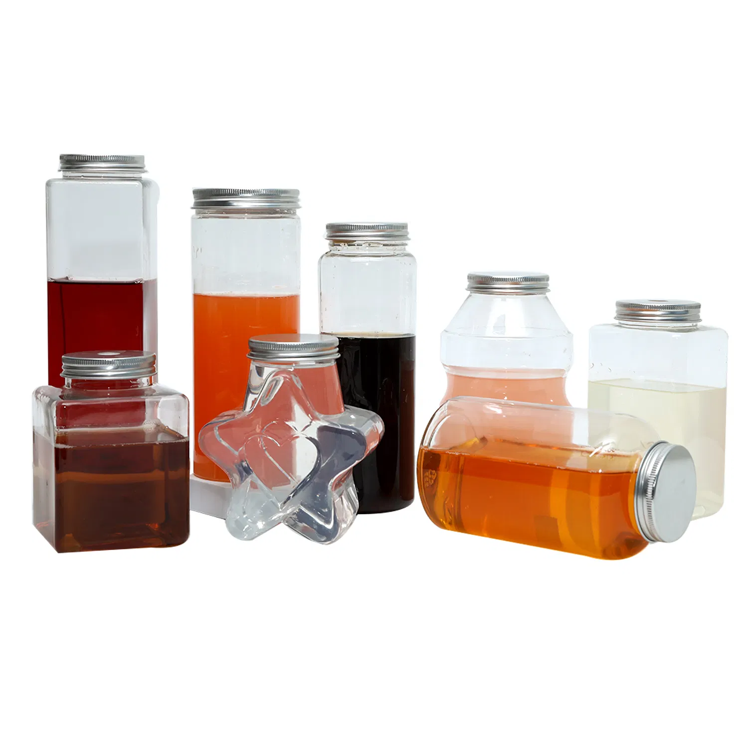 300ml 400ml 500ml Round Star Shape Disposable Beverage Bottle Plastic Juice Bottle with Aluminum Cap