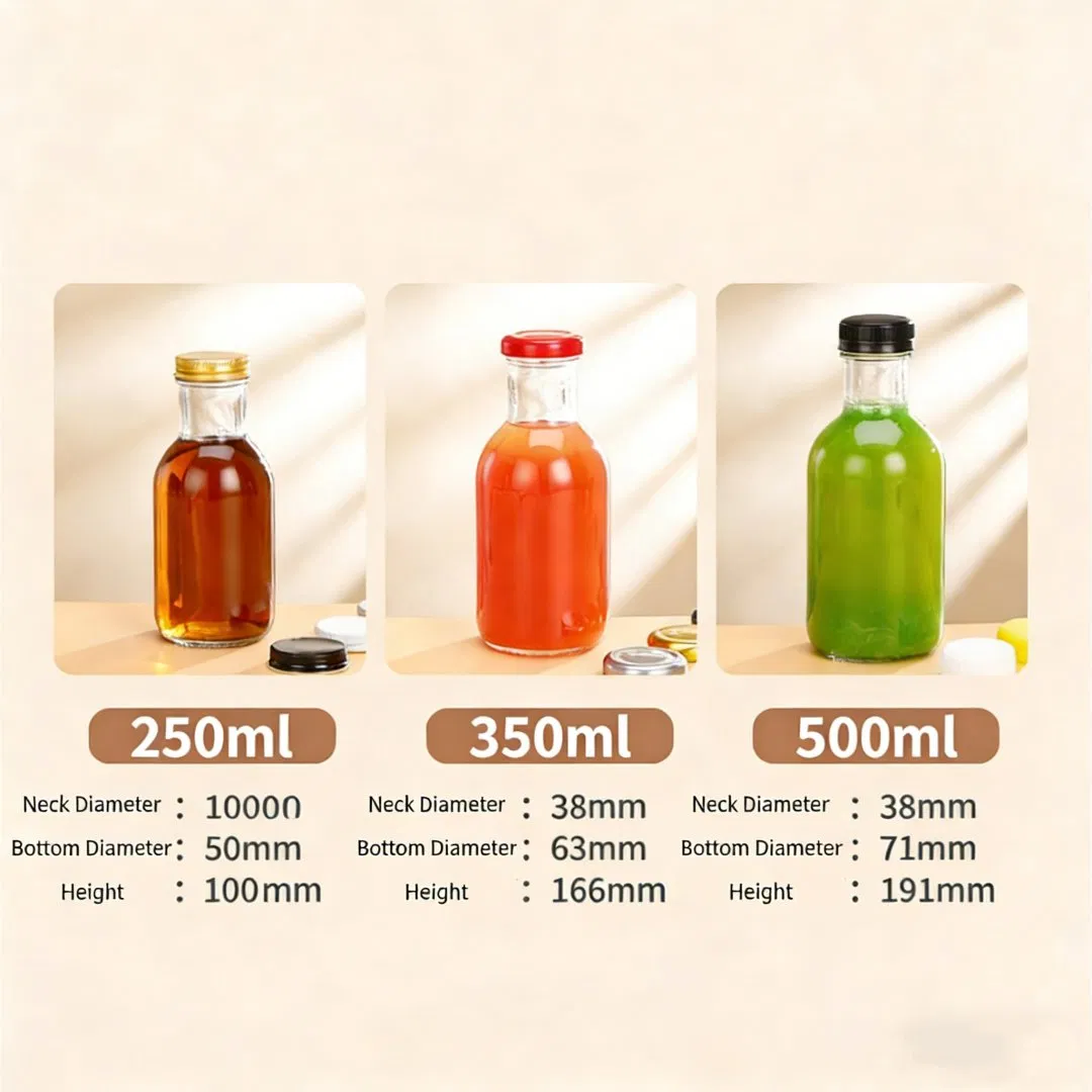 500ml Beverage Juice Kombucha Glass Fruit Disposable Drinking Juice Bottle with Plastic Metal Screw Lid