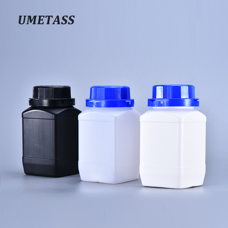 Eco-Friendly 250ml 500ml 1 Liter Plastic HDPE Bottle with Inner Plug Te Screw Cap Wide Mouth Square HDPE Bottle for Chemical Powder Packaging