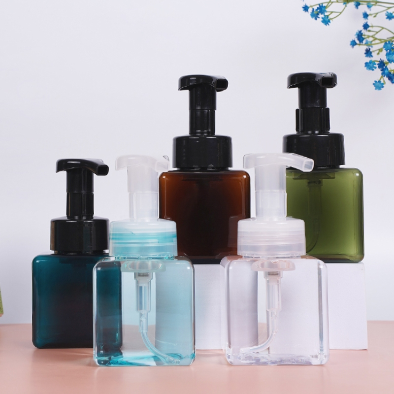 200ml 250ml Square Shape Reusable Bottle Plastic PETG Skincare Face Wash Shampoo Container Liquid Soap Foam Pump Bottle
