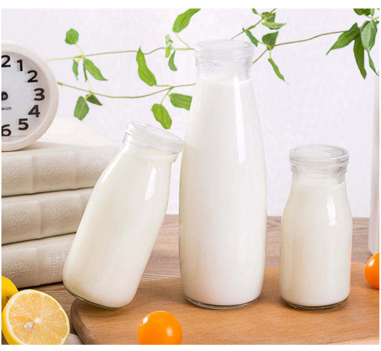 Wholesale 250ml Milk Juice Glass Bottle Beverage Bottles with Plastic Metal Lids 200ml 500ml